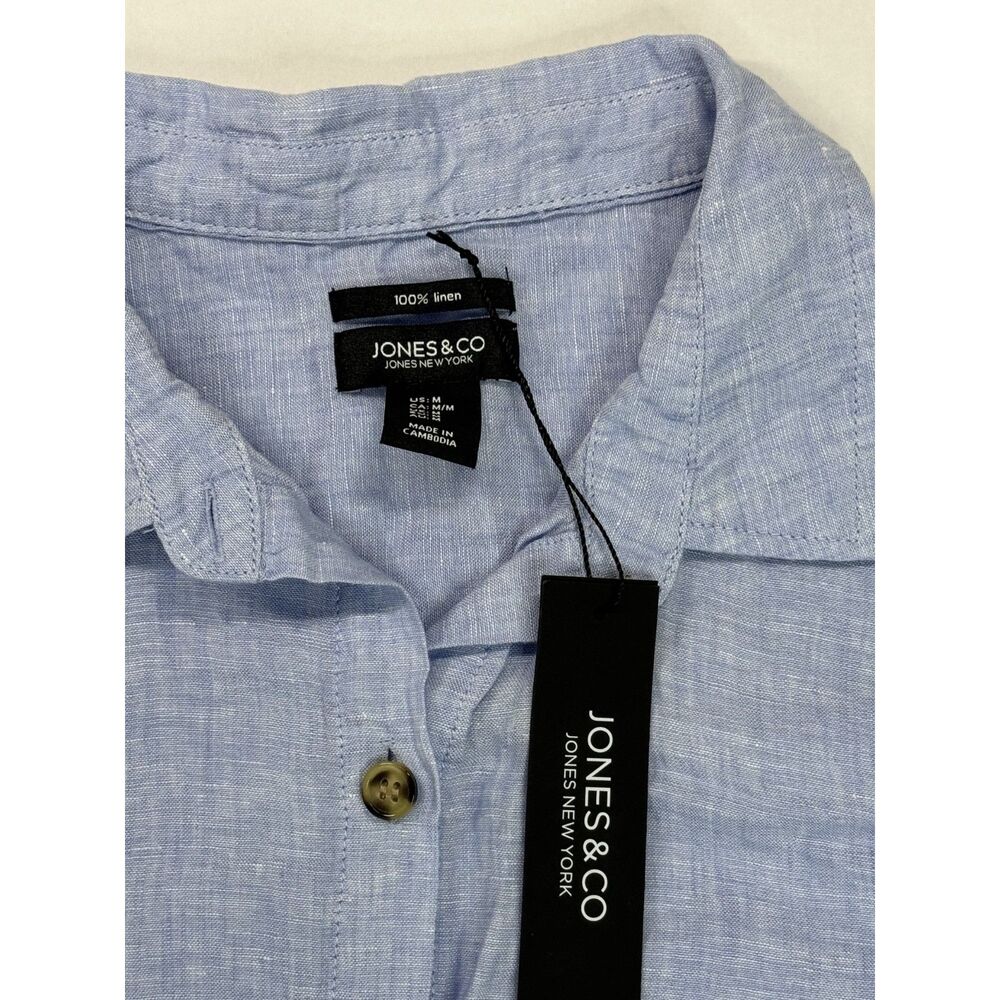Jones & Co. Women's Light Blue Sleeveless Linen Button Front Shirt